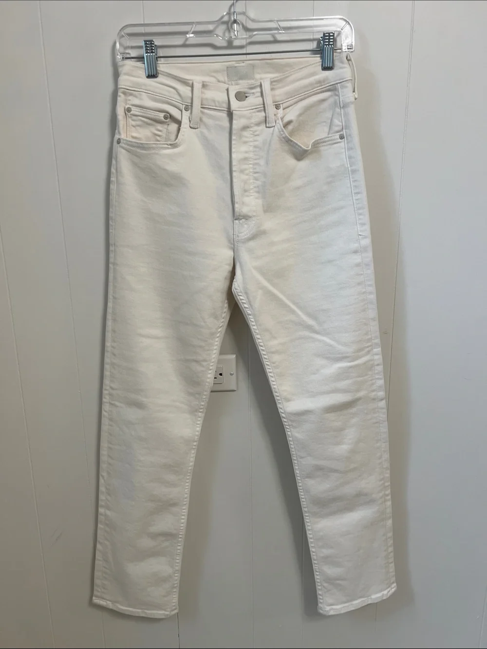 MOTHER The Tomcat Ankle Cream Puffs High Rise Straight Leg Jean Off White 27